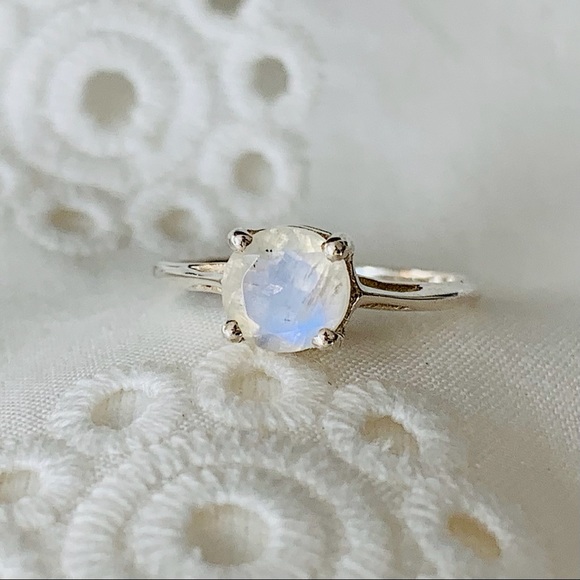Moonstone Solitaire Sterling Silver Ring - Picture 2 of 8